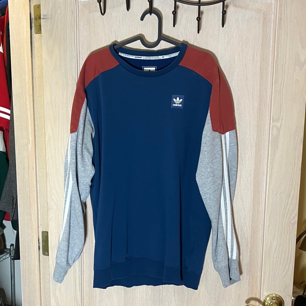 Adidas Men's Blue, Gray, and Red Crewneck Sweater